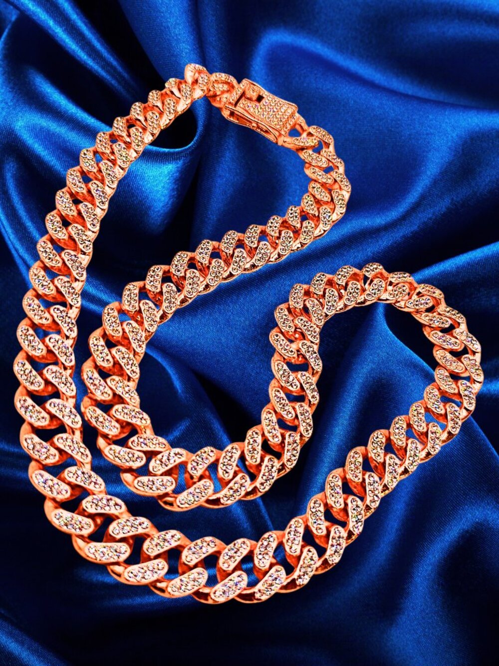 Rose Gold Tone Cuban Link Chain Necklace Iced CZ Hip Hop Statement 20"